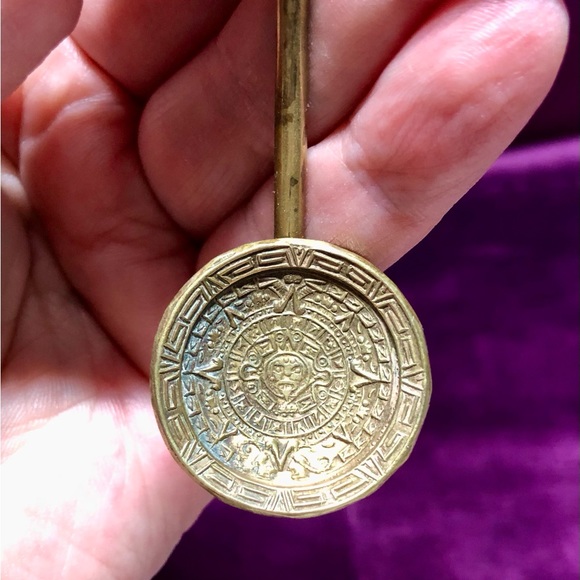 Ceremonial Ritual Offering Brass Aztec Hand Hammered Spoon 7.5” x 1” Altar Tool - Picture 3 of 4